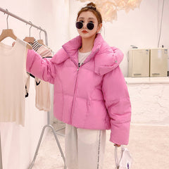 short loose warm hooded down puffy winter coat jacket