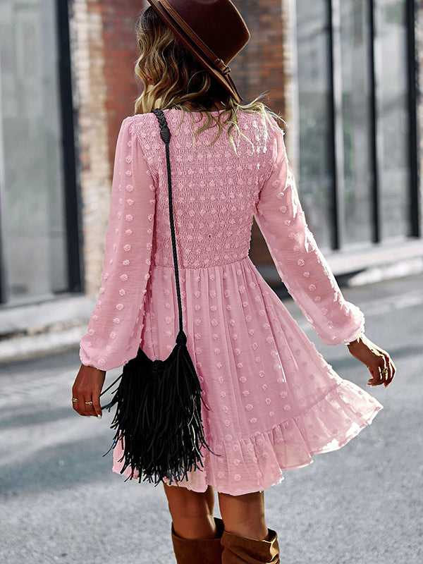 Vacation High Waisted Loose Solid  V-Neck Dress
