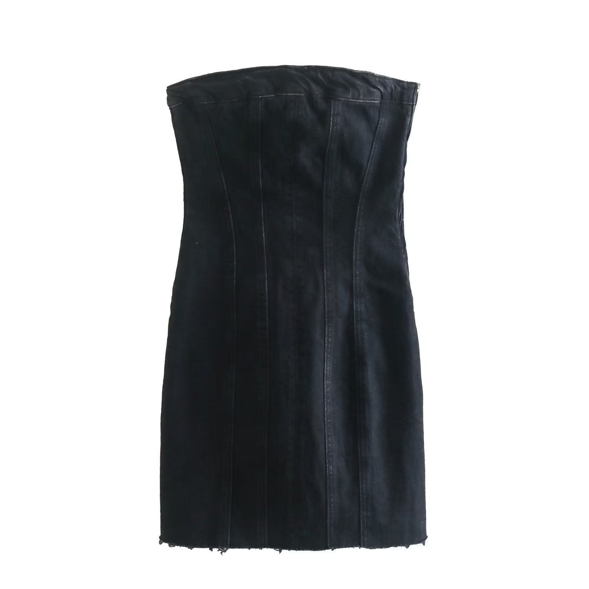 Black Denim Strapless Tube Dress
