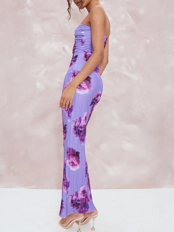 Flower Printed Tube Wrap Maxi Dresses