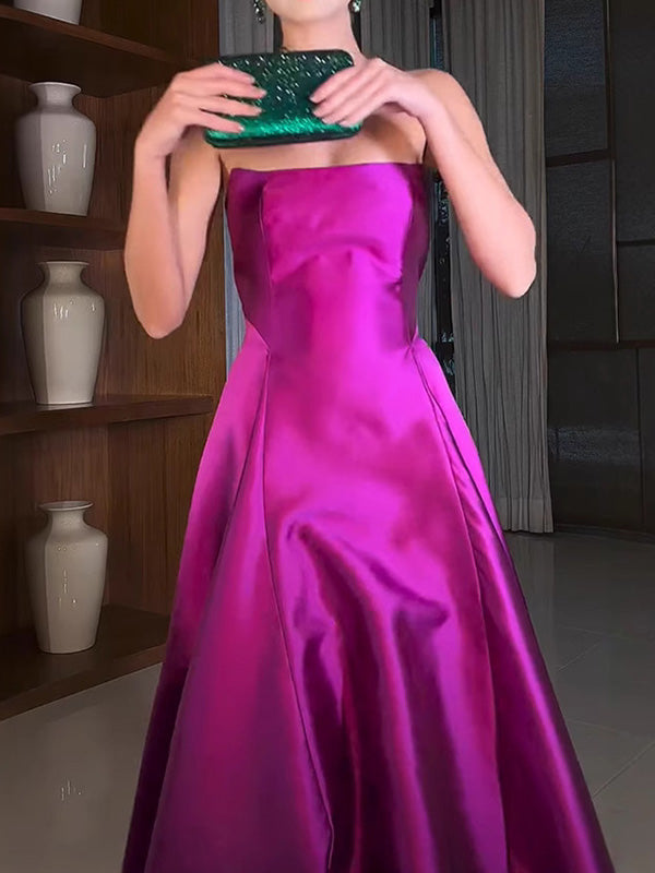 Solid Color A-Line Satin Elegant Tube Maxi Dresses