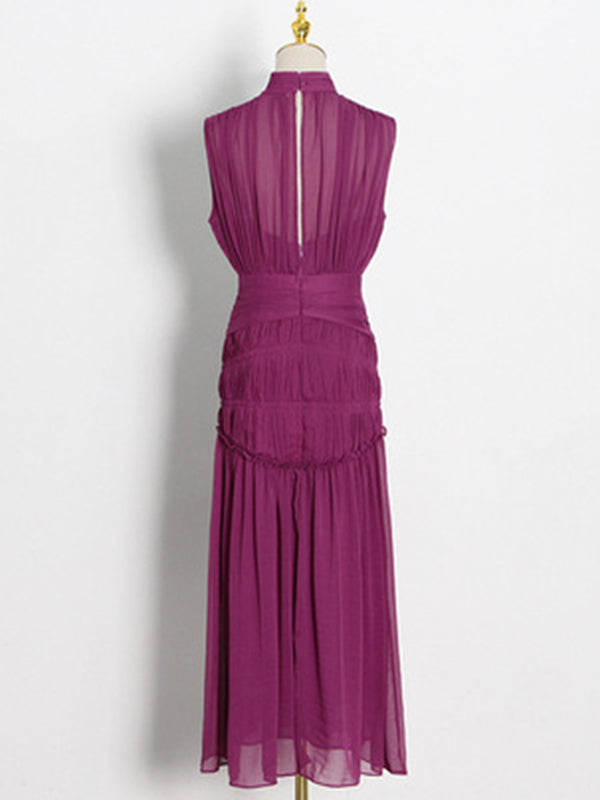 Urban Solid Color High Waisted Falbala Maxi Dress