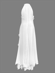 Layered Ruffled Solid Color Split-side Zipper Loose Sleeveless Round-neck Maxi Dresses