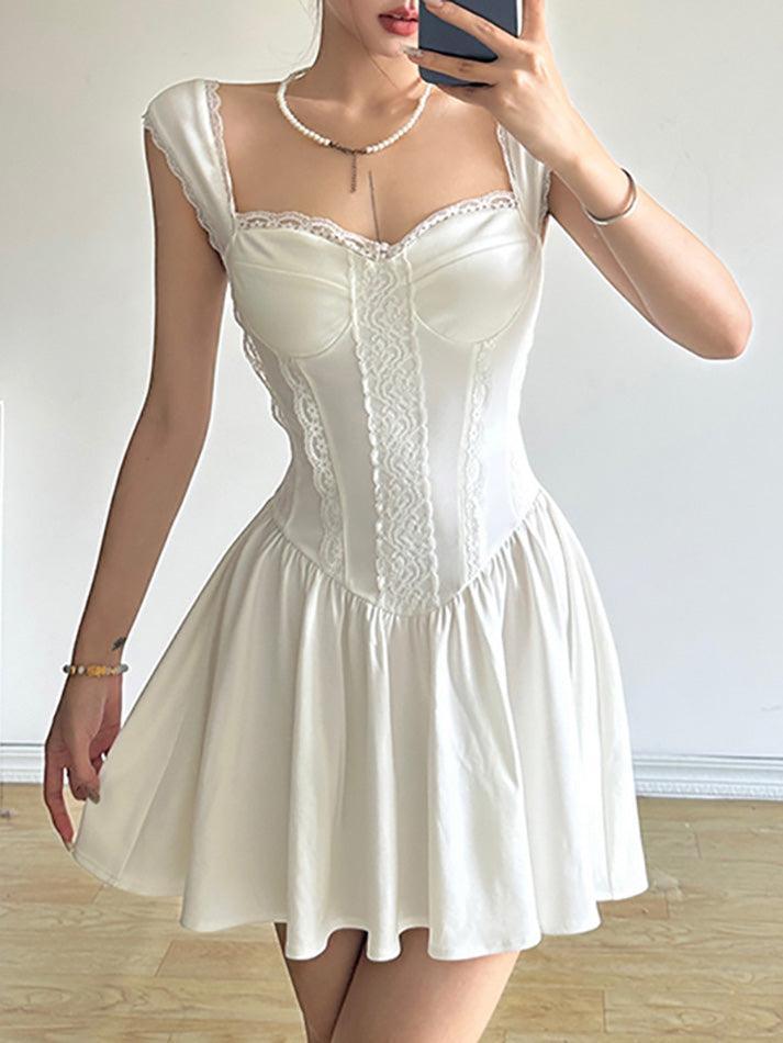Plain Lace Trim Mini A-Line Corset Dress