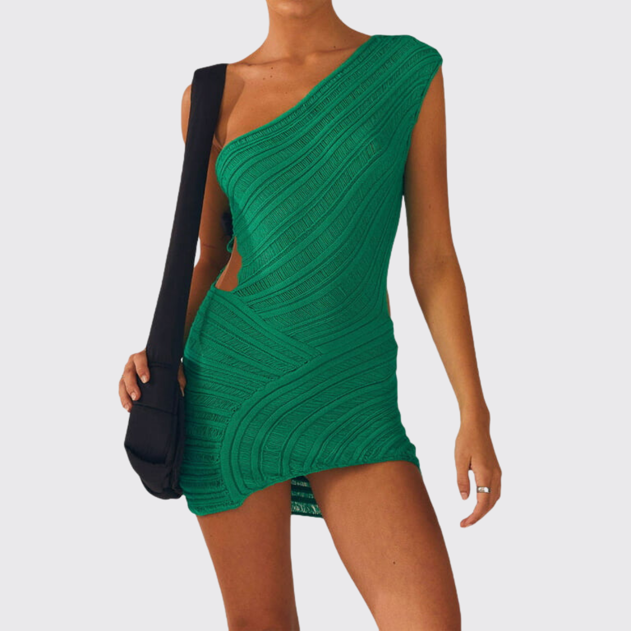 Green Knitted One Shoulder Mini Dress