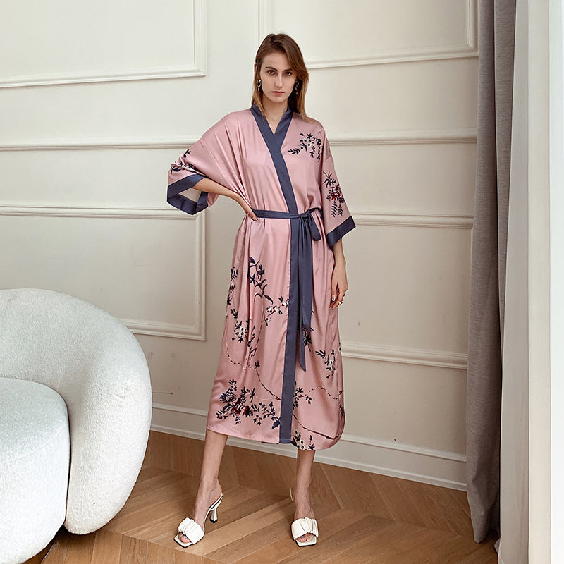 Pink Light Luxury Silky Satin Kimono Robe
