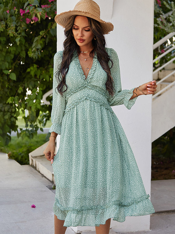 V-Neck Simple Print Dress