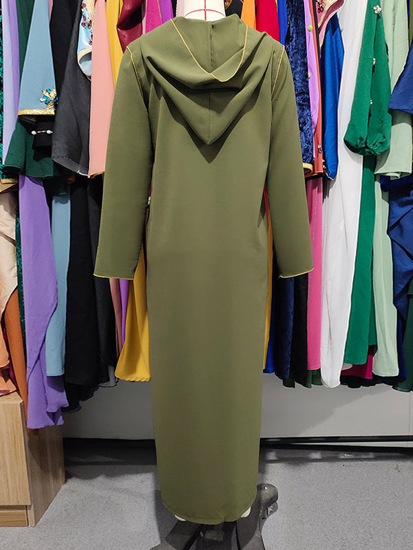 Casual Loose Long Sleeves Sequined Solid Color Hooded Dress