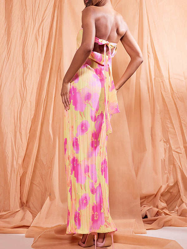 Flower Printed Tube Wrap Maxi Dresses