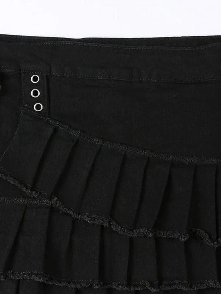 Tiered Pleated Denim Mini Skirt