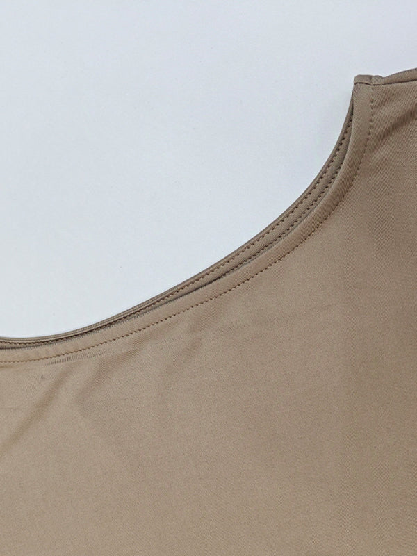 Contrast Color Pleated Split-Joint A-Line Flared Sleeves Round-Neck Mini Dresses