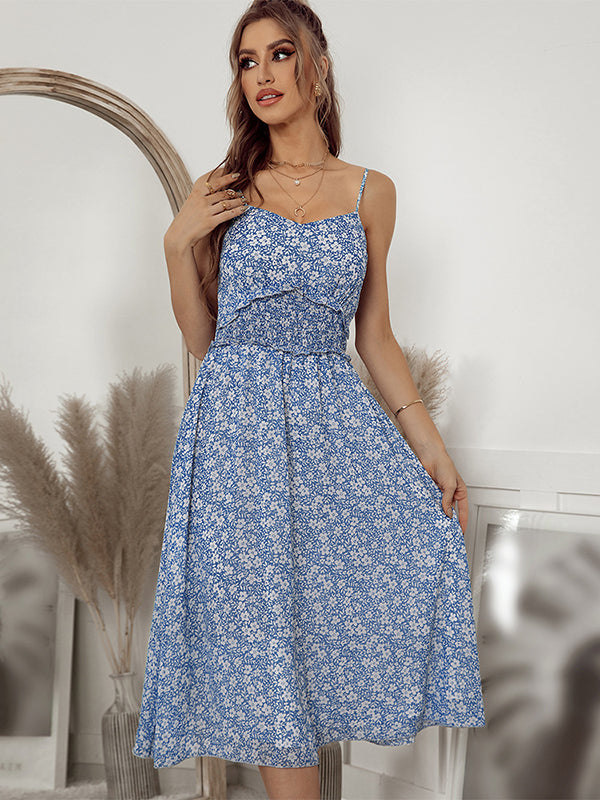 Spaghetti Floral Empire Midi Dress