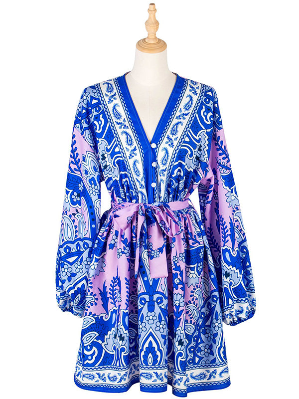 Bohemia A-Line Floral Printed V-Neck Dress