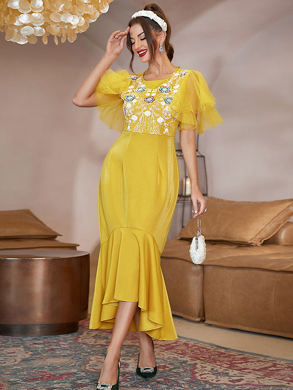 Yellow Mesh Panel Dress