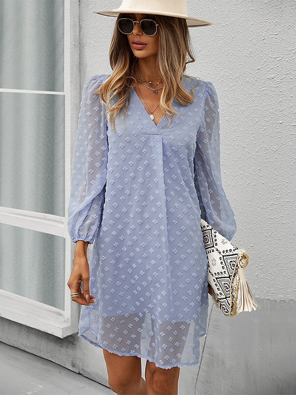 Vacation Loose Solid Color V-Neck Dress
