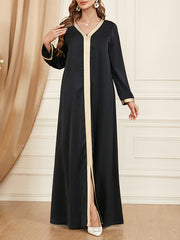 Belted Muslim Printed Split-Front Long Sleeves V-Neck Two Pieces Set Maxi Dresses