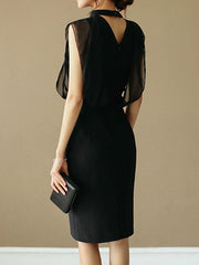 Gauze Hollow See-Through Split-Joint Zipper Loose Sleeveless Stand Collar Midi Dresses Evening Dresses