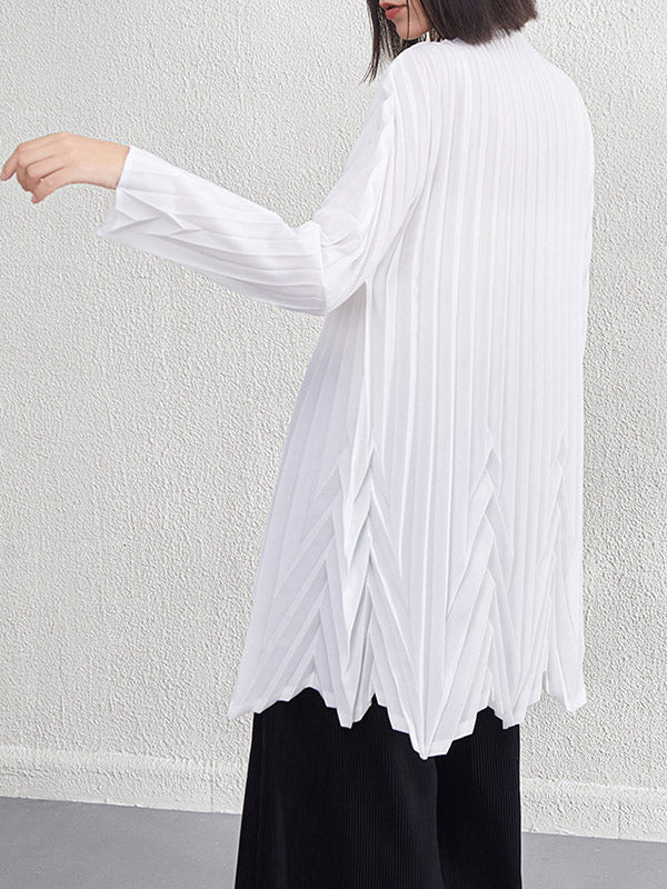 Pleated Solid Color A-Line Long Sleeves Round-Neck Mini Dresses