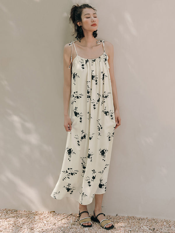 Vacation H-Line Floral Printed U-Neck Dress