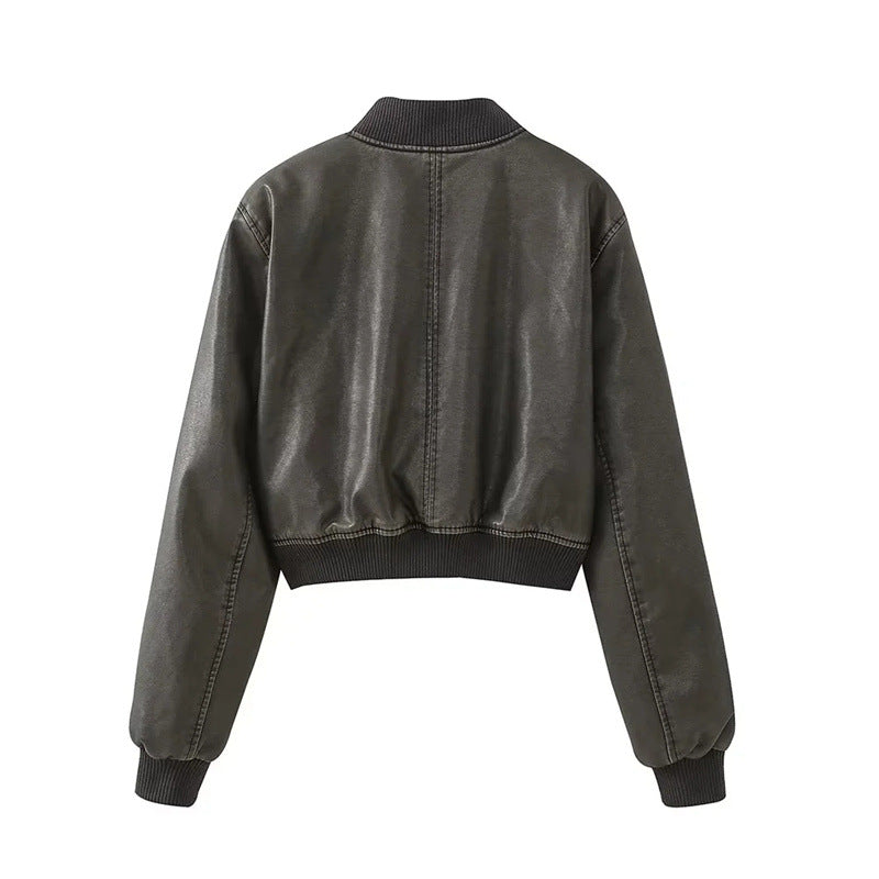 Brown Leather Bomber Jacket