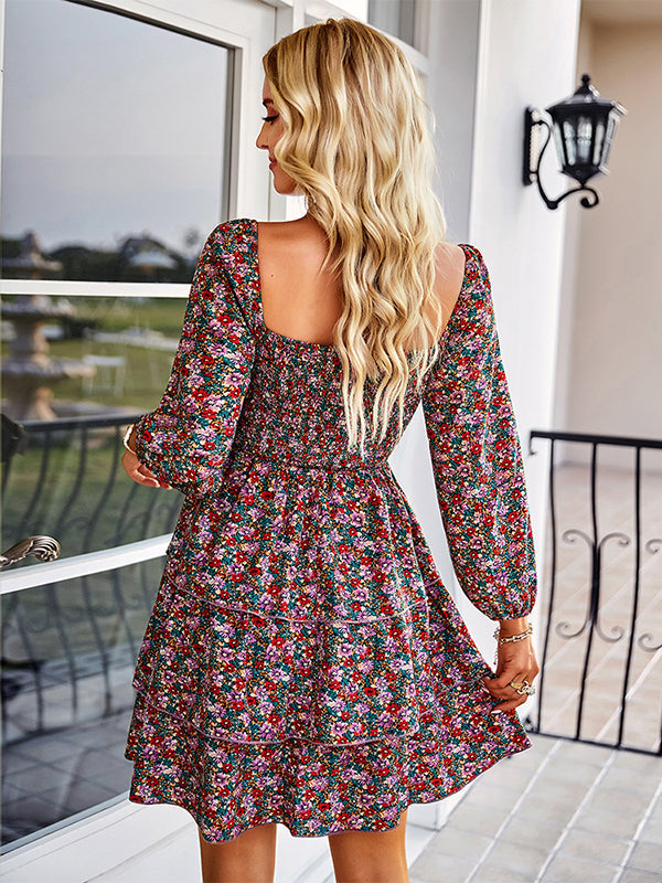 Autumn Square Neck Mini Dress