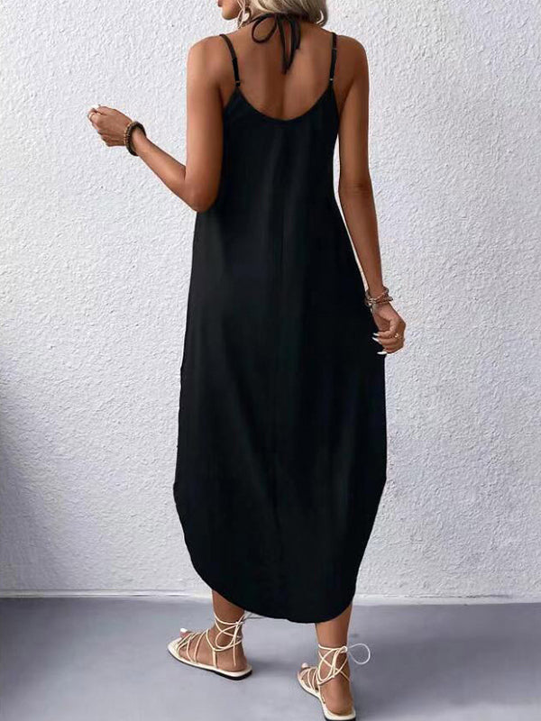 Solid Color Loose Plus Size Spaghetti-Neck Maxi Dresses