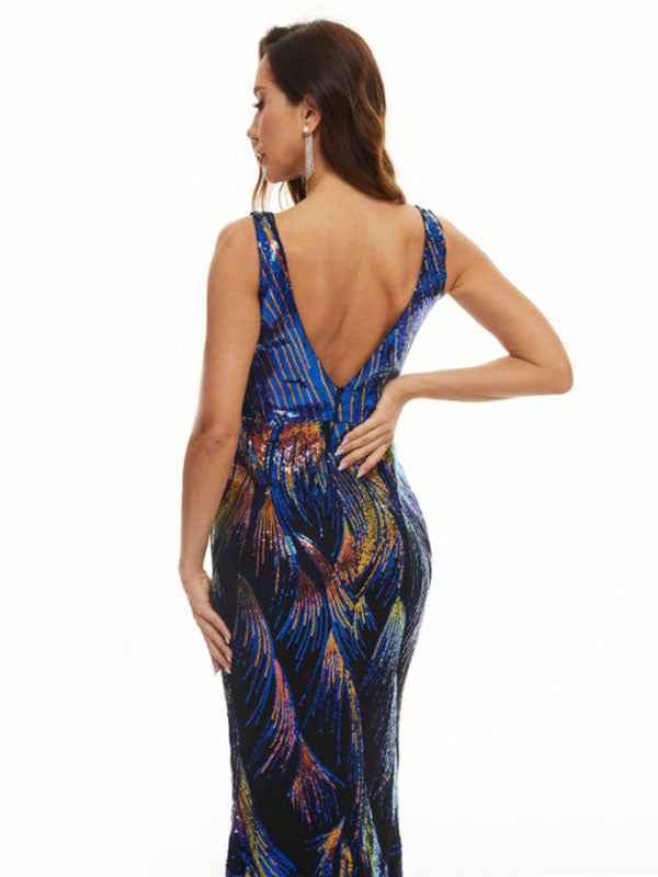 Evening  Wrap Backless Embroidered V-Neck Dress