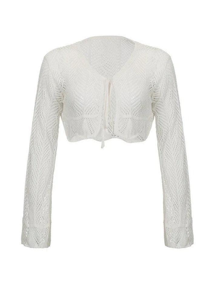 Tie Front Open Knit Crop Top