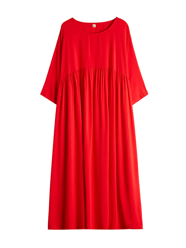 Simple Pleats Round-Neck Maxi Dress