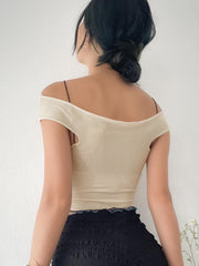 Ruffle Collision Color Mesh Backless V-Neck Top