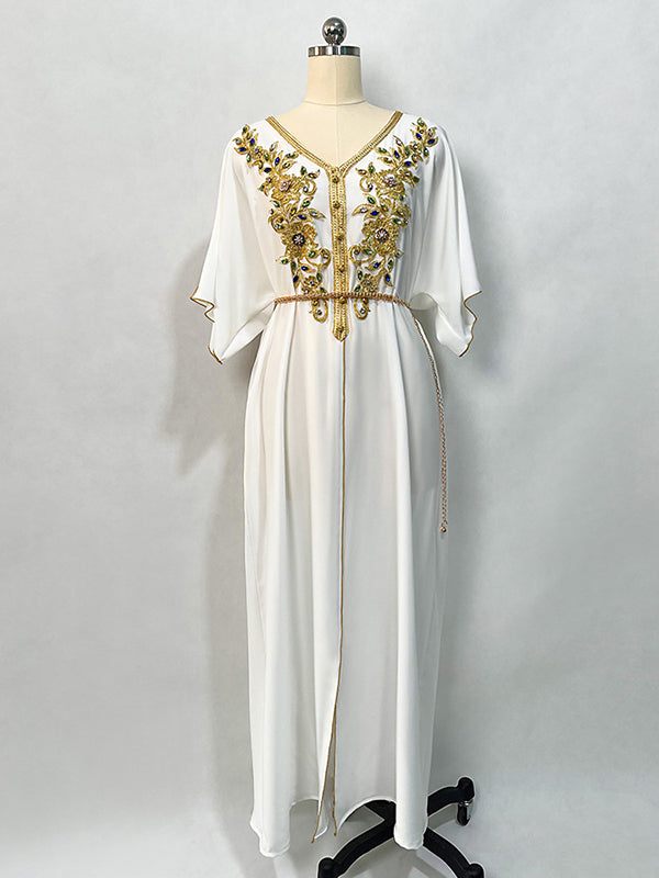 Vacation Loose Solid Color V-Neck Dress