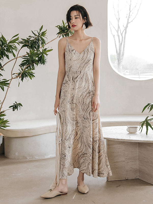 Vacation Sleeveless Floral Printed V-Neck Dress