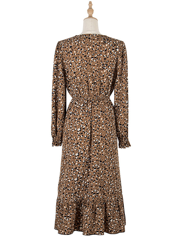 Vacation Puff Sleeves Floral Printed V-Neck Dress