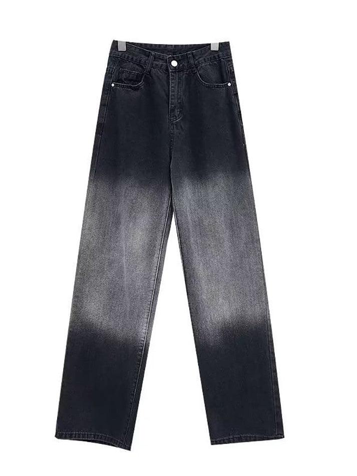 Low Waist Washed Straight-Fit Wide-Leg Jeans