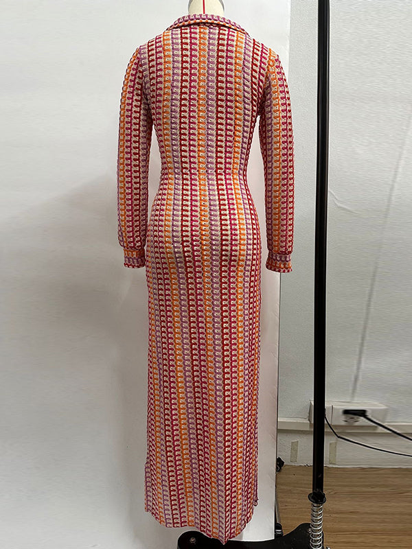 Multicolor Hollow Long Sleeves Bohemia Maxi Dresses