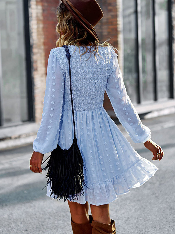 Vacation High Waisted Loose Solid  V-Neck Dress