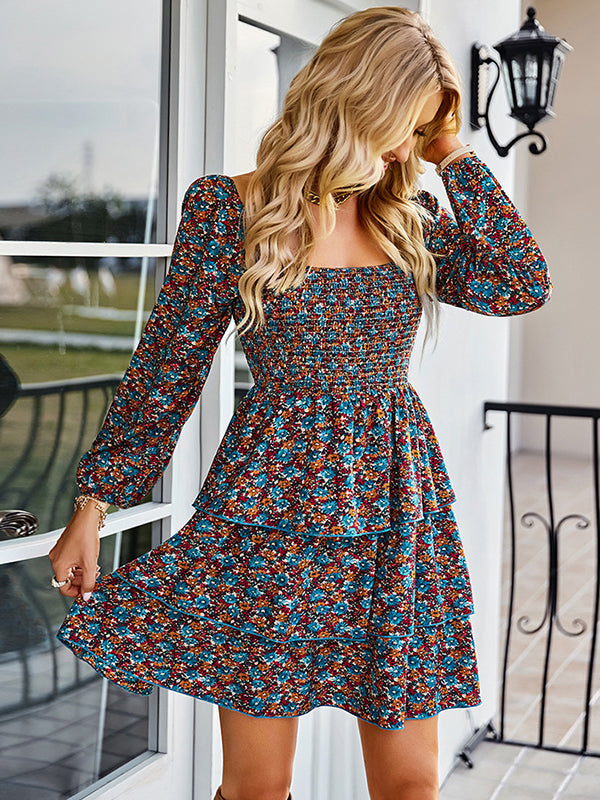 Autumn Square Neck Mini Dress