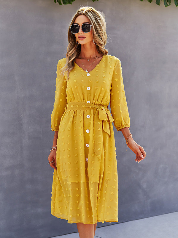 Casual Loose A-Line Buttoned Midi Dresses