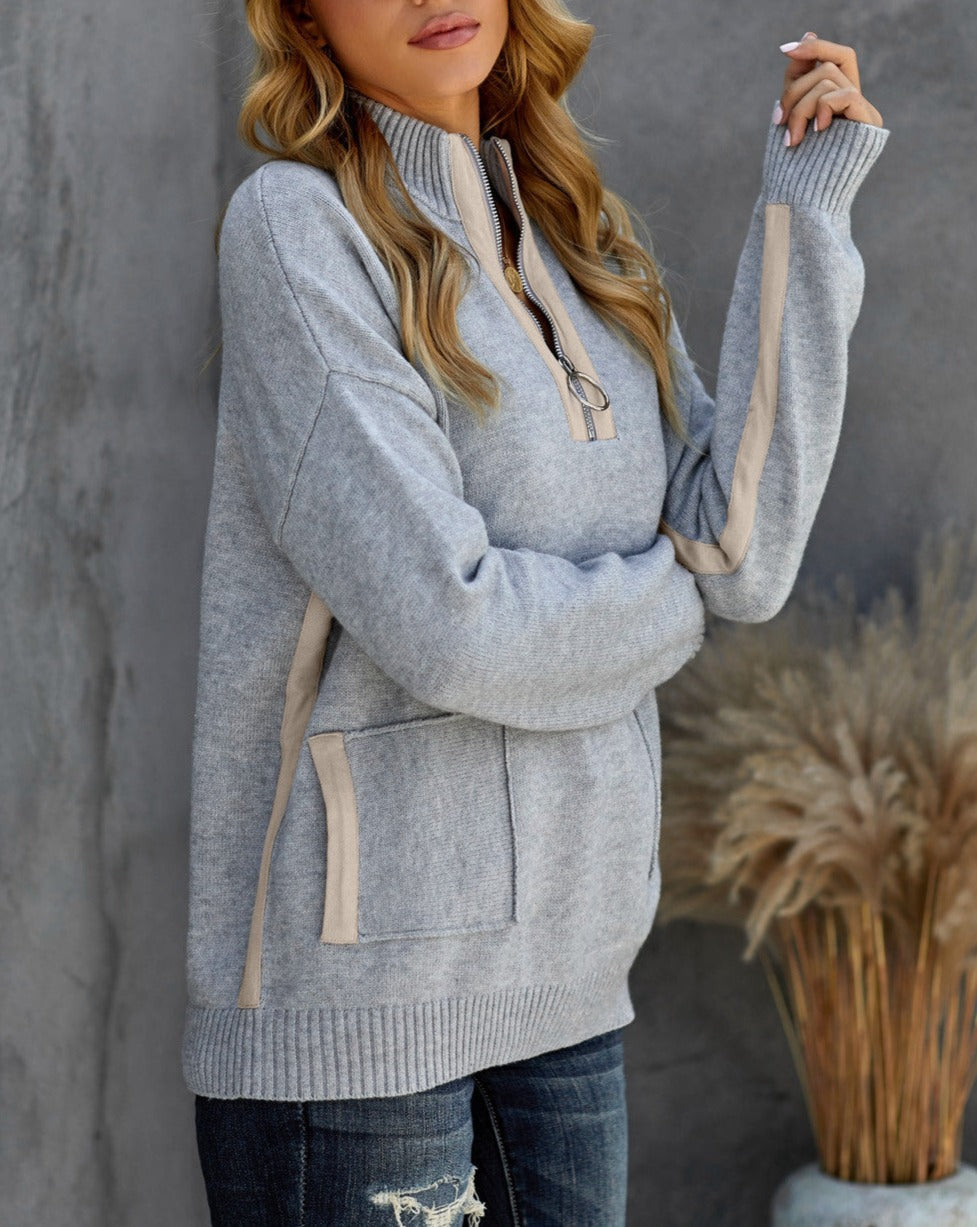 Zip Pocketed Cozy Sweater