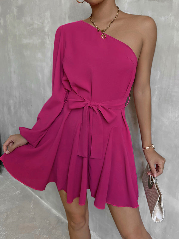 Vacation High Waisted Lace-Up One-Shoulder Mini Dress