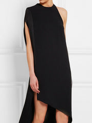 Asymmetric Solid Color Split-side High-low Loose Round-neck Maxi Dresses