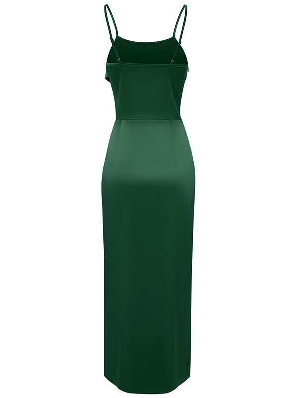 Vacation Sleeveless Wrap Solid Color U-Neck Maxi Dress