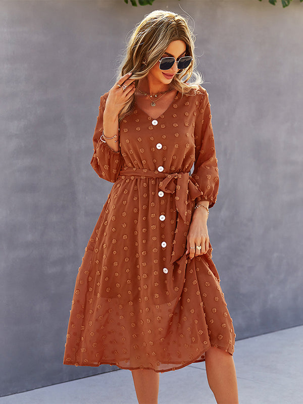 Casual Loose A-Line Buttoned Midi Dresses