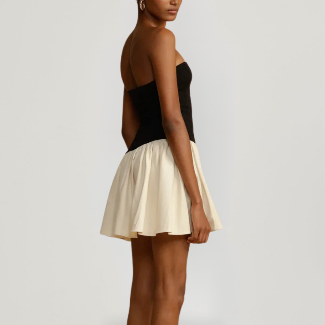 Black & Cream Dropped Waist Dress