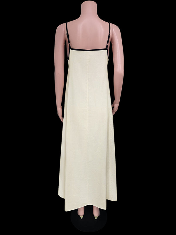 Split-Joint A-Line Loose Spaghetti-Neck Maxi Dresses