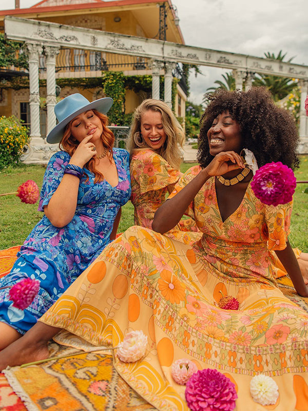 Bohemia Half Sleeves Floral Printed Deep V-Neck Maxi Dress