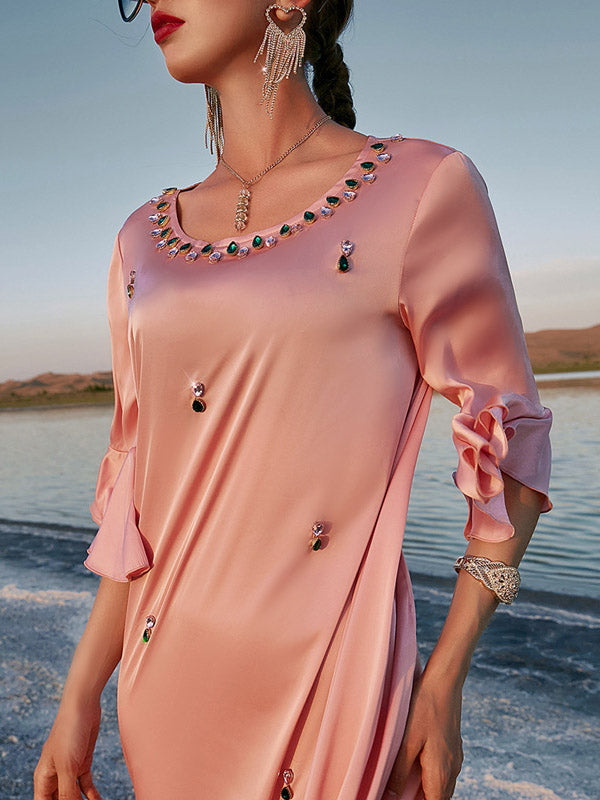 Vacation A-Line Solid Color Midi Dress