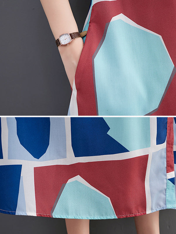 Cartoon Printed Multi-Colored Loose Short Sleeves Lapel Shirt Dress Midi Dresses