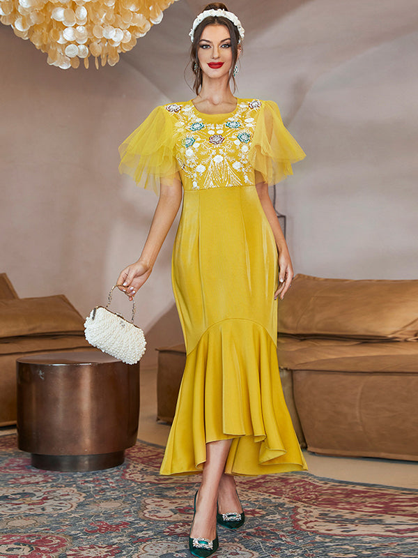 Yellow Mesh Panel Dress