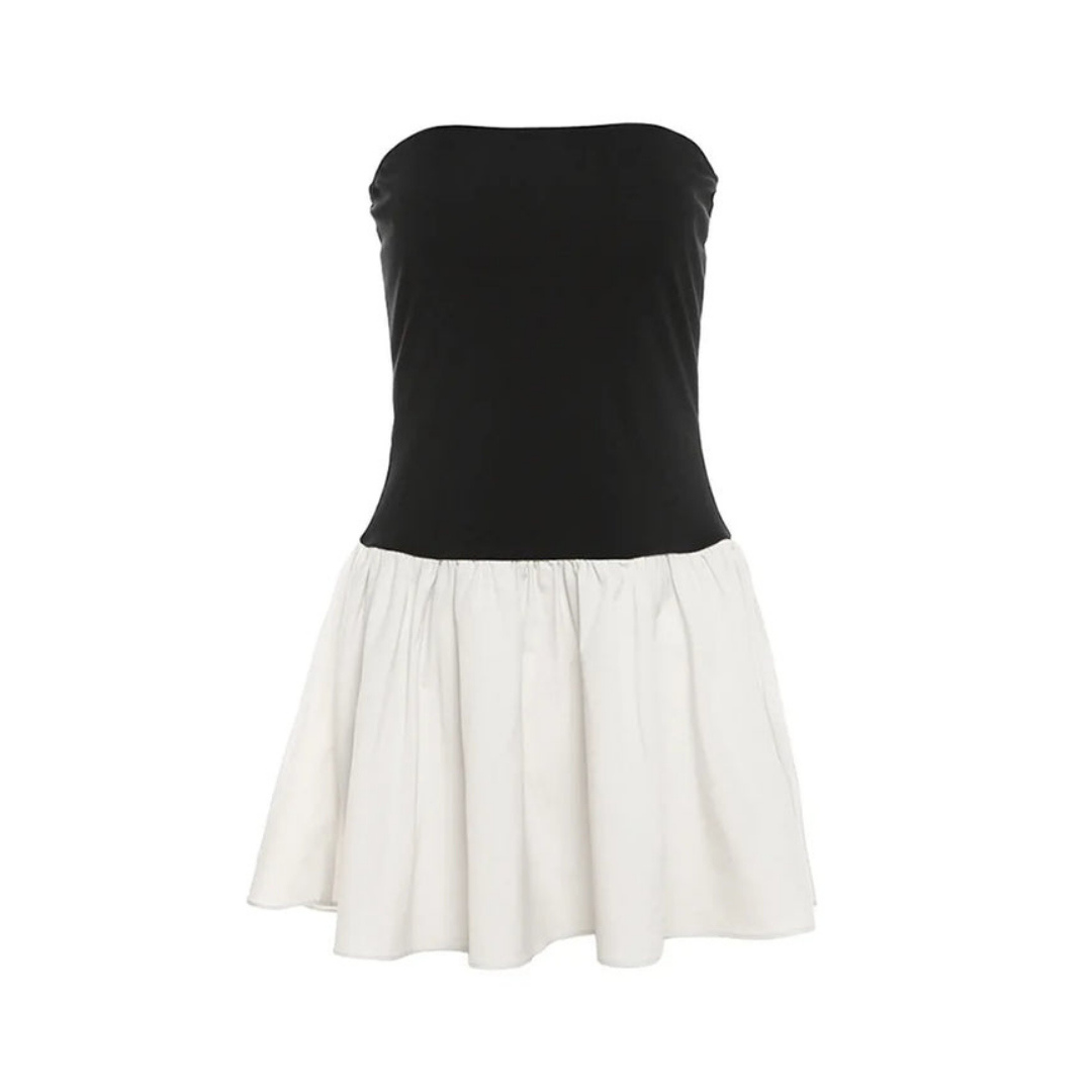 Black & Cream Dropped Waist Dress